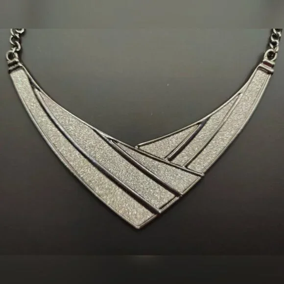 2/$15 Charming Charlie V-Shaped Statement Necklace With Glittery Panels (EUC) - Picture 3 of 5